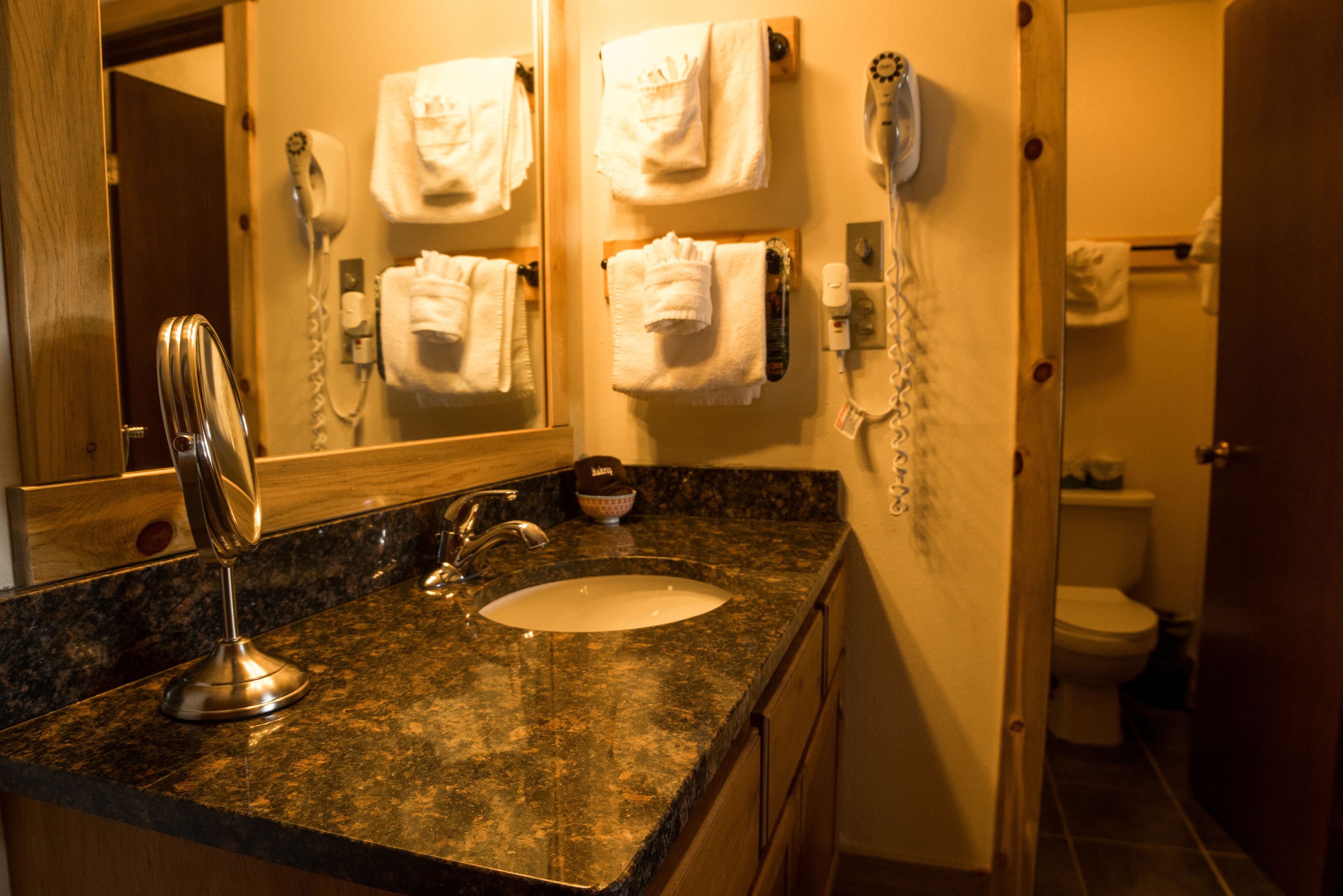 double room, 2 queen beds, pet friendly | bathroom | combined shower/bathtub, hair dryer, towels