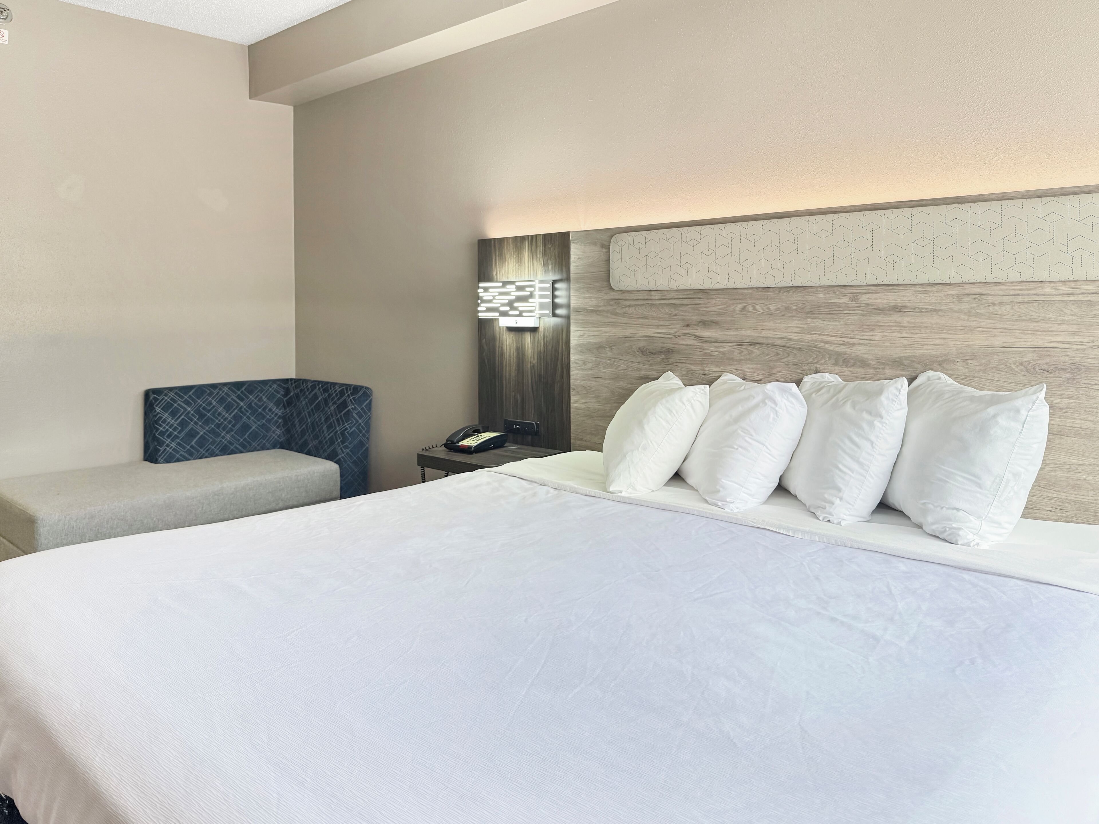 Premium bedding, desk, blackout drapes, iron/ironing board