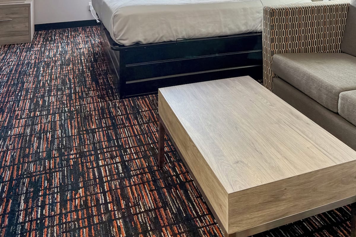 Premium bedding, desk, blackout drapes, iron/ironing board