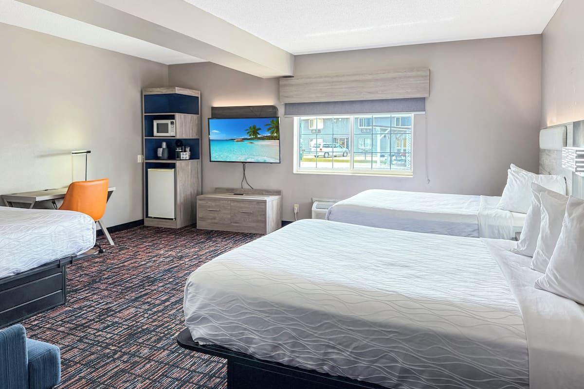 Premium bedding, desk, blackout drapes, iron/ironing board