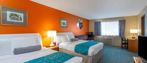 スタンダード ルーム クイーンベッド 2 台 | 高級寝具、セーフティボックス (室内)、デスク、アイロン / アイロン台