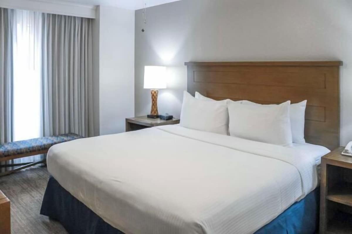 Ropa de cama de alta calidad y caja de seguridad en la habitación