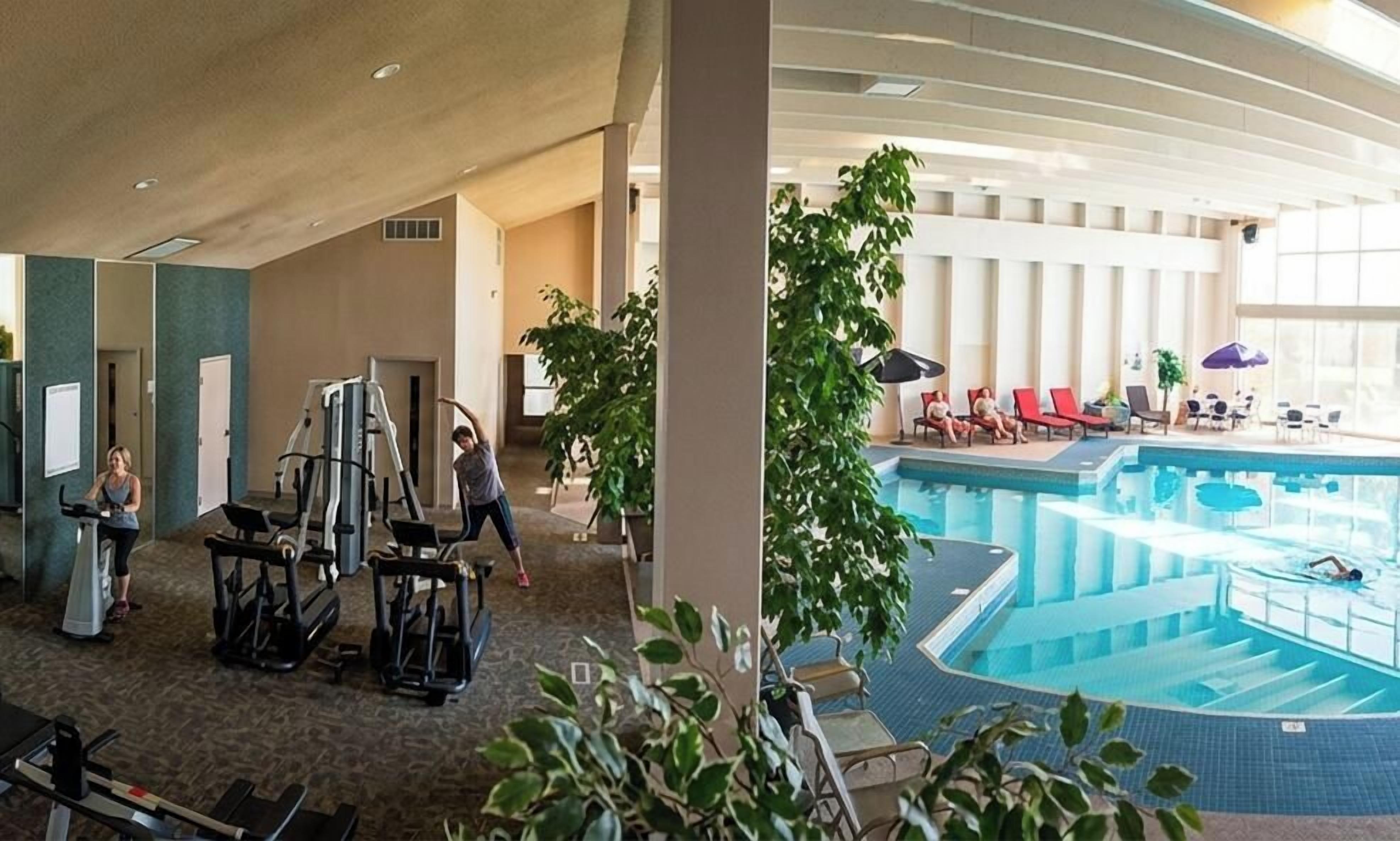 Indoor pool, pool umbrellas, sun loungers