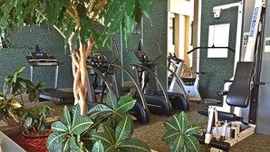 A gym with exercise equipment, including treadmills and stationary bikes, surrounded by potted plants. - The Greenwell Inn (Price)
