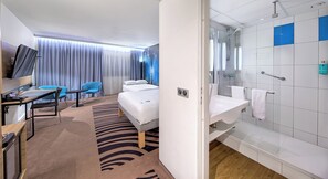 Eco-friendly toiletries, hair dryer, towels