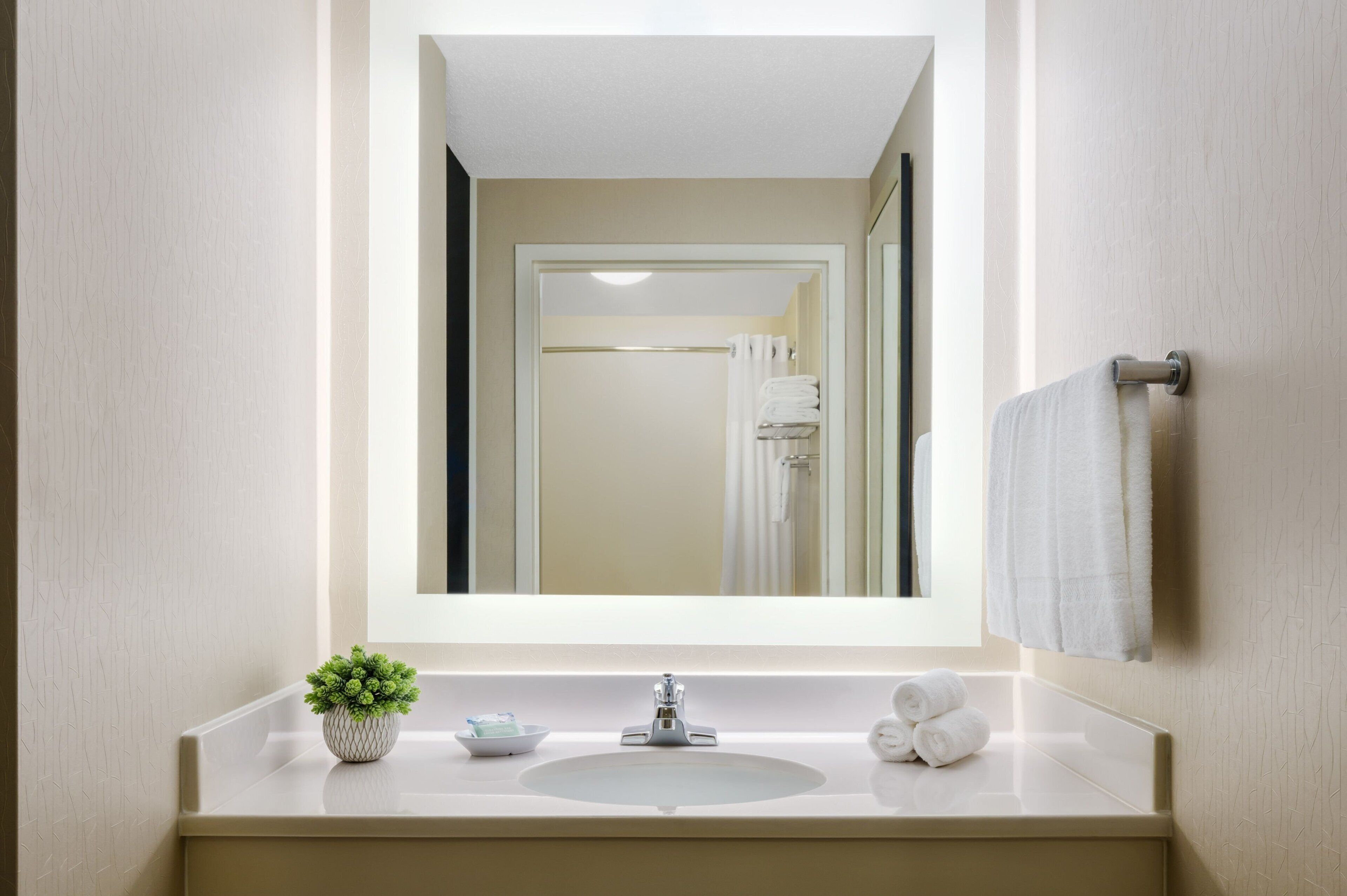 combined shower/bathtub, free toiletries, hair dryer, towels