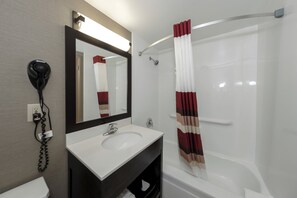 Eco-friendly toiletries, hair dryer, towels