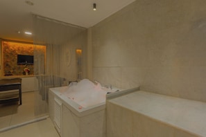 Sauna, steam room, hot stone massages, deep-tissue massages