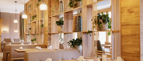 Breakfast, lunch, dinner served; garden views