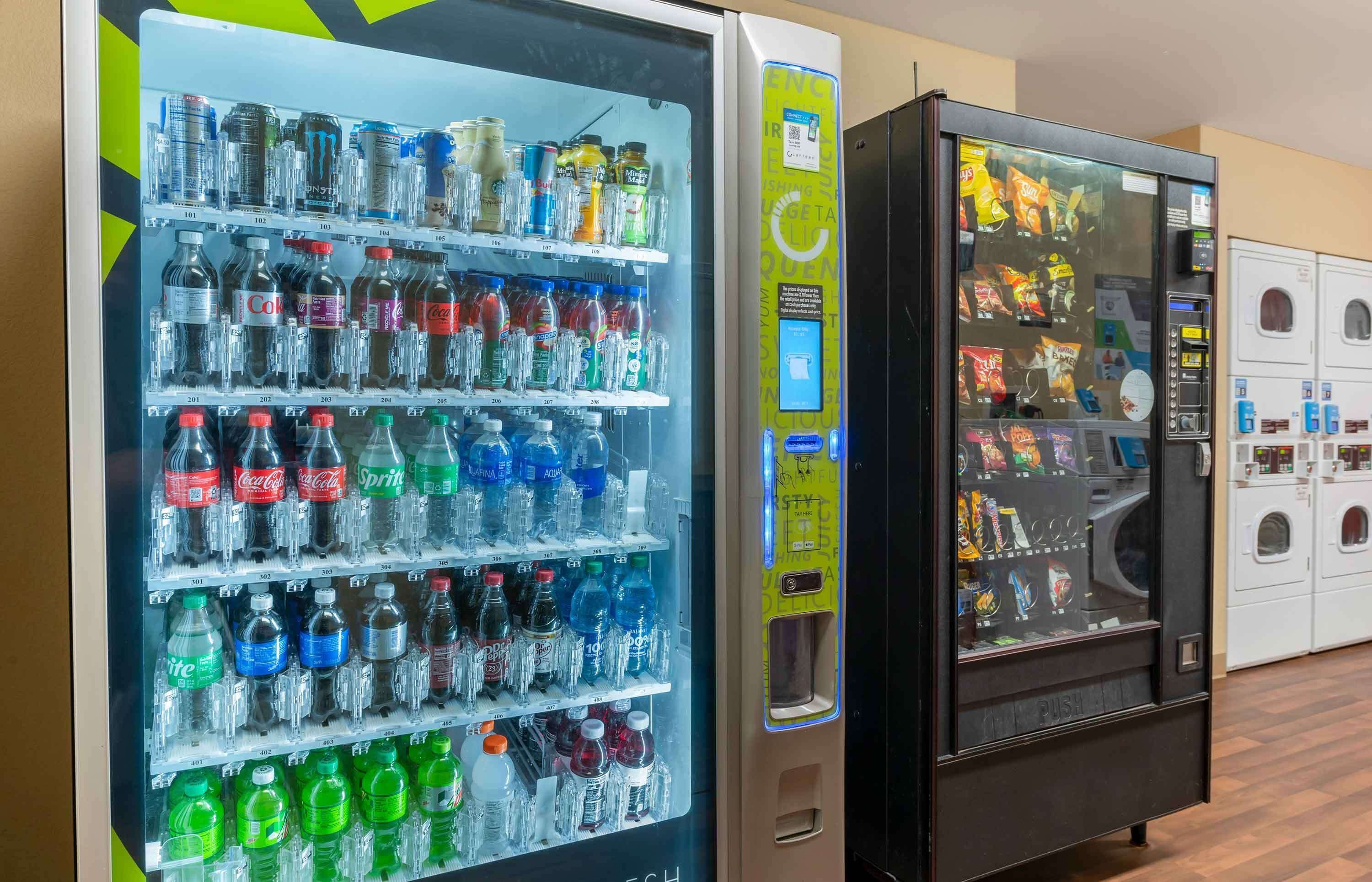 A vending machine with various beverages and snacks.