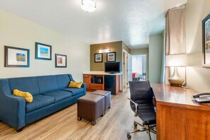In-room safe, desk, laptop workspace, blackout curtains