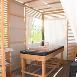 Outdoor treatment areas, body treatments, aromatherapy, facials