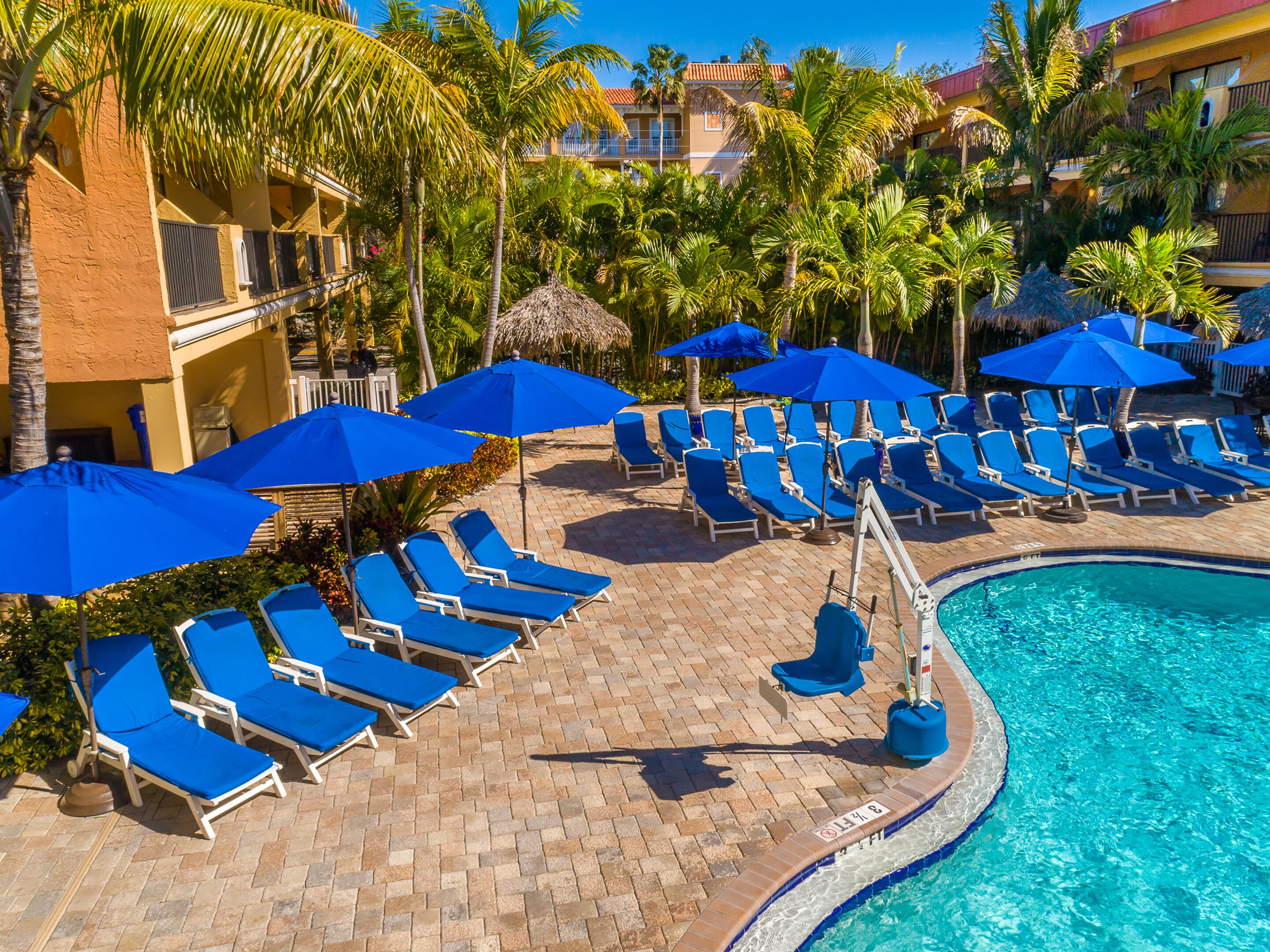 outdoor pool, pool loungers