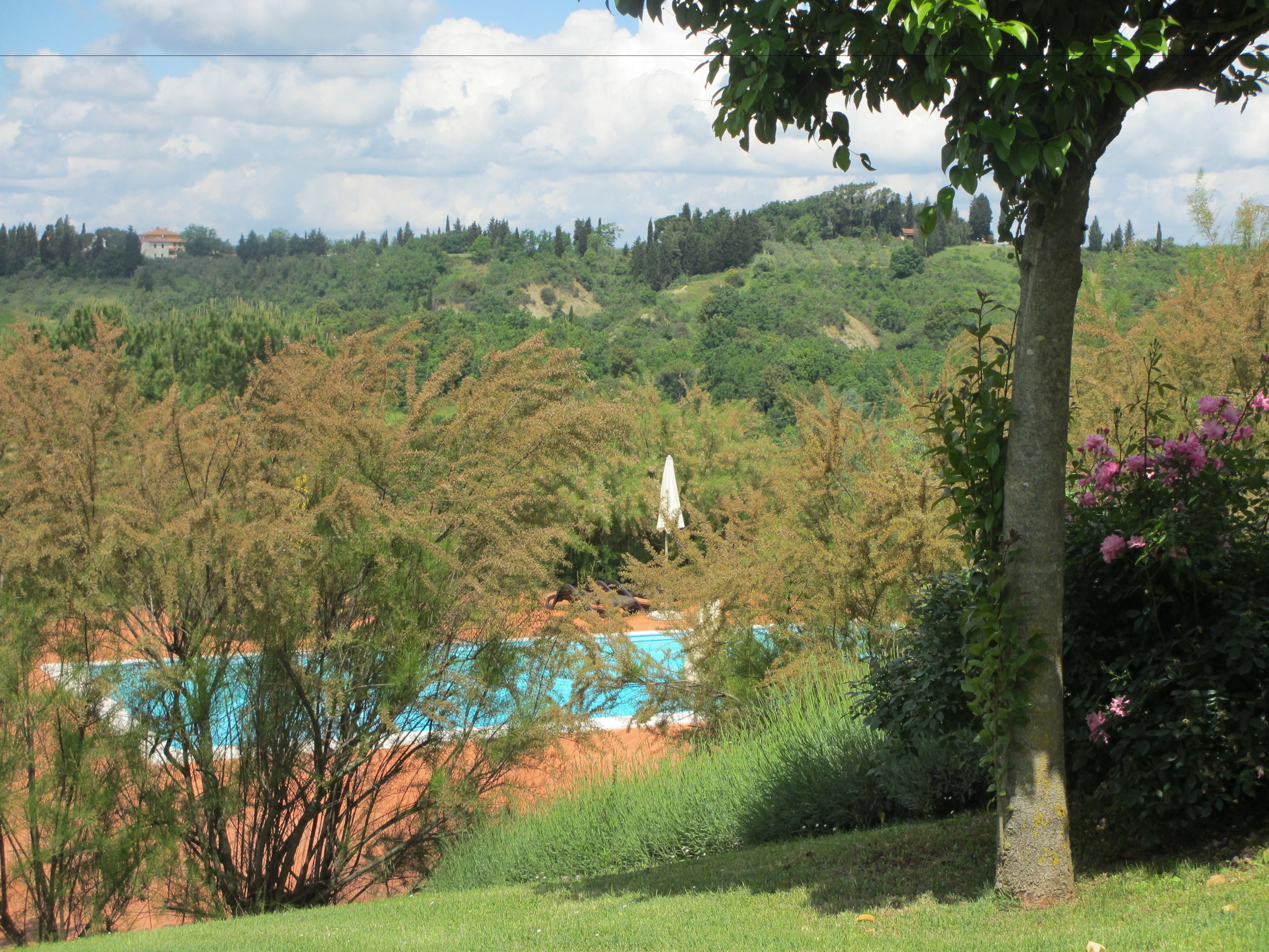 outdoor pool, a rooftop pool, pool umbrellas, pool loungers