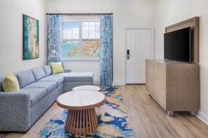 Deluxe Villa, 1 Bedroom, Kitchen | Living area | 43-inch flat-screen TV with cable channels, TV - Harborside Resort & Vacation Rentals at Atlantis (Paradise Island)