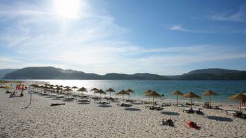 On the beach, white sand, beach bar