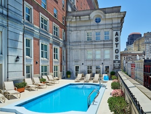 Outdoor pool, sun loungers