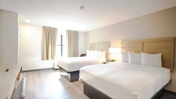 Studio, 2 Double Beds, Non Smoking | Pillowtop beds, desk, laptop workspace, blackout drapes