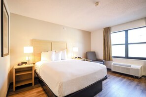 Pillow-top beds, desk, laptop workspace, blackout curtains