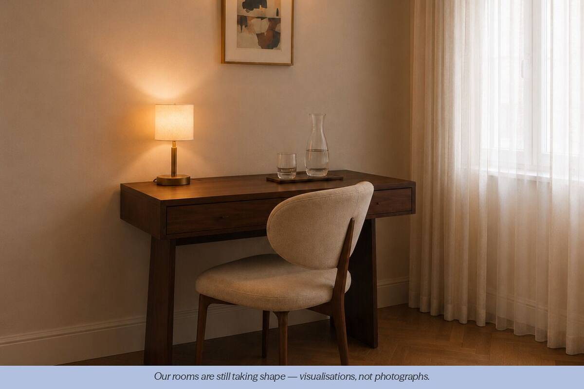 Premium bedding, down comforters, pillowtop beds, laptop workspace