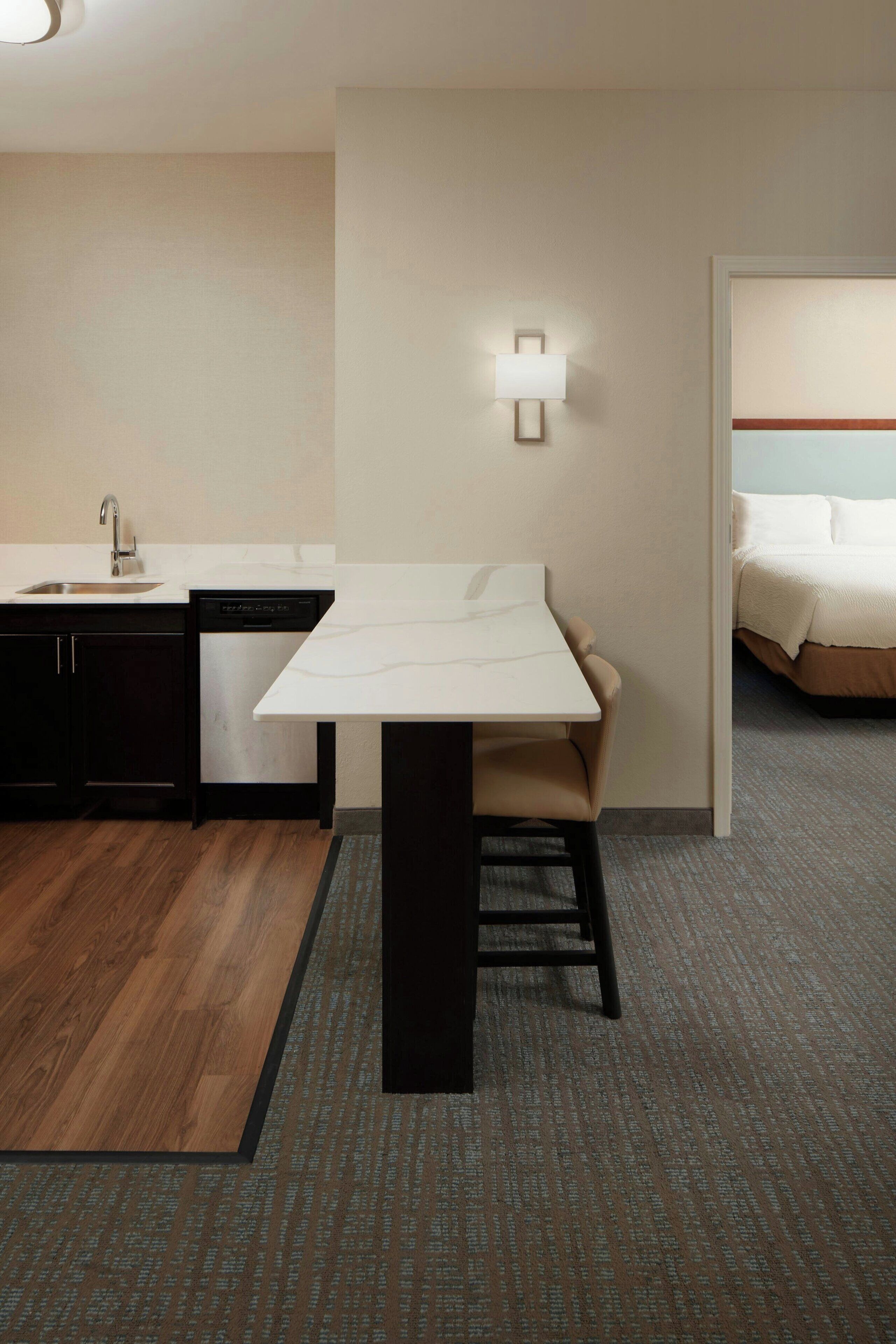 1 bedroom, desk, laptop workspace, blackout curtains