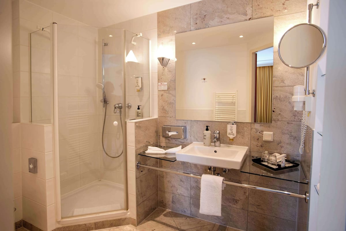 free toiletries, hair dryer, towels, soap