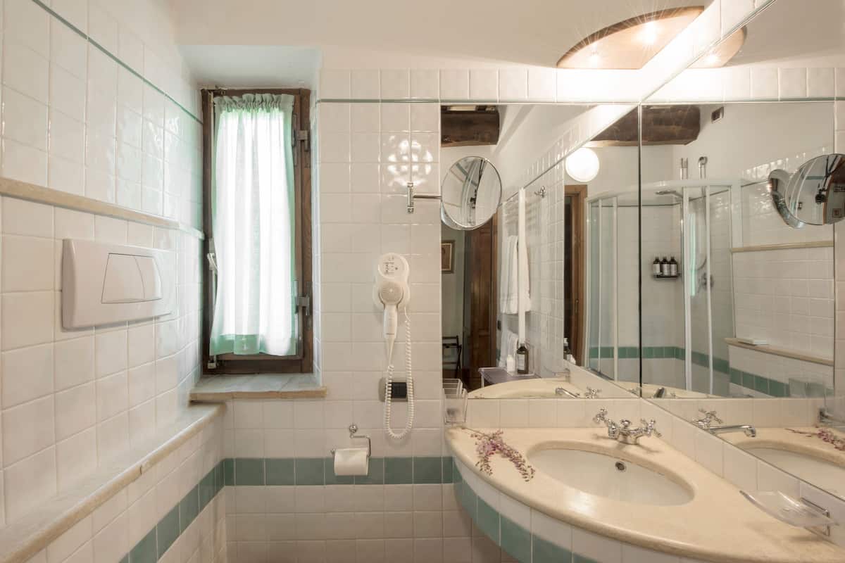 shower, free toiletries, hair dryer, slippers