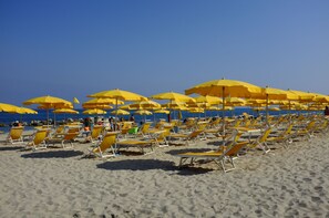 Private beach, sun-loungers, beach umbrellas, beach towels