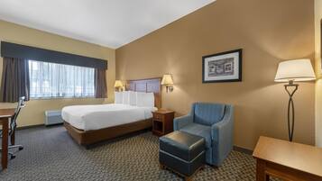 Desk, laptop workspace, iron/ironing board, cribs/infant beds