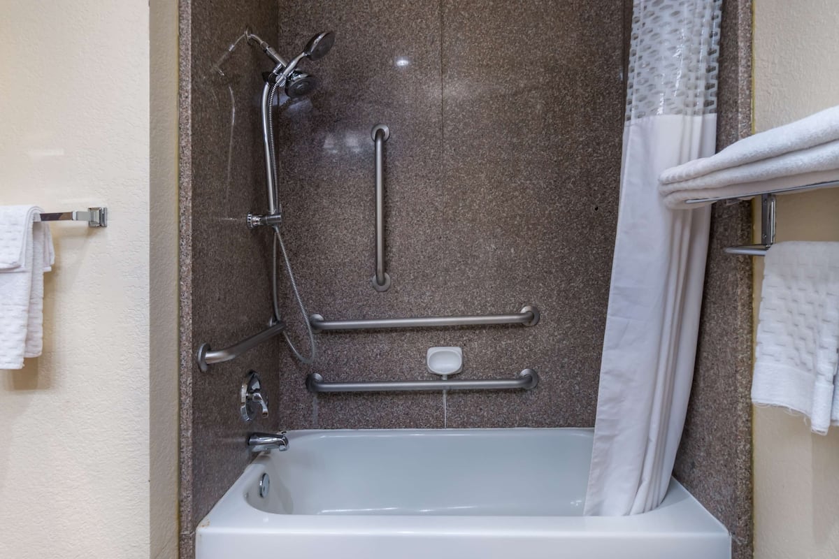 standard room, 2 queen beds, accessible, kitchen | bathroom | free toiletries, hair dryer, towels, soap