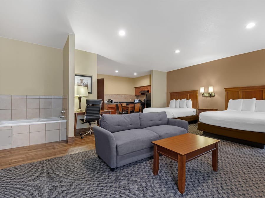 Desk, laptop workspace, iron/ironing board, cots/infant beds