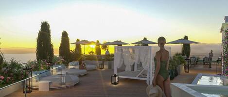 Outdoor pool, open 9:30 AM to 7:30 PM, pool umbrellas, sun loungers