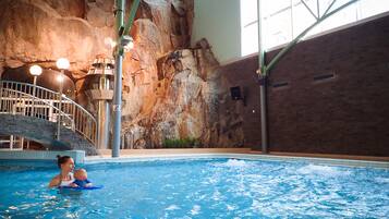 Swim laps in the pool surrounded by a natural rock wall, or relax on the upper level with a view.