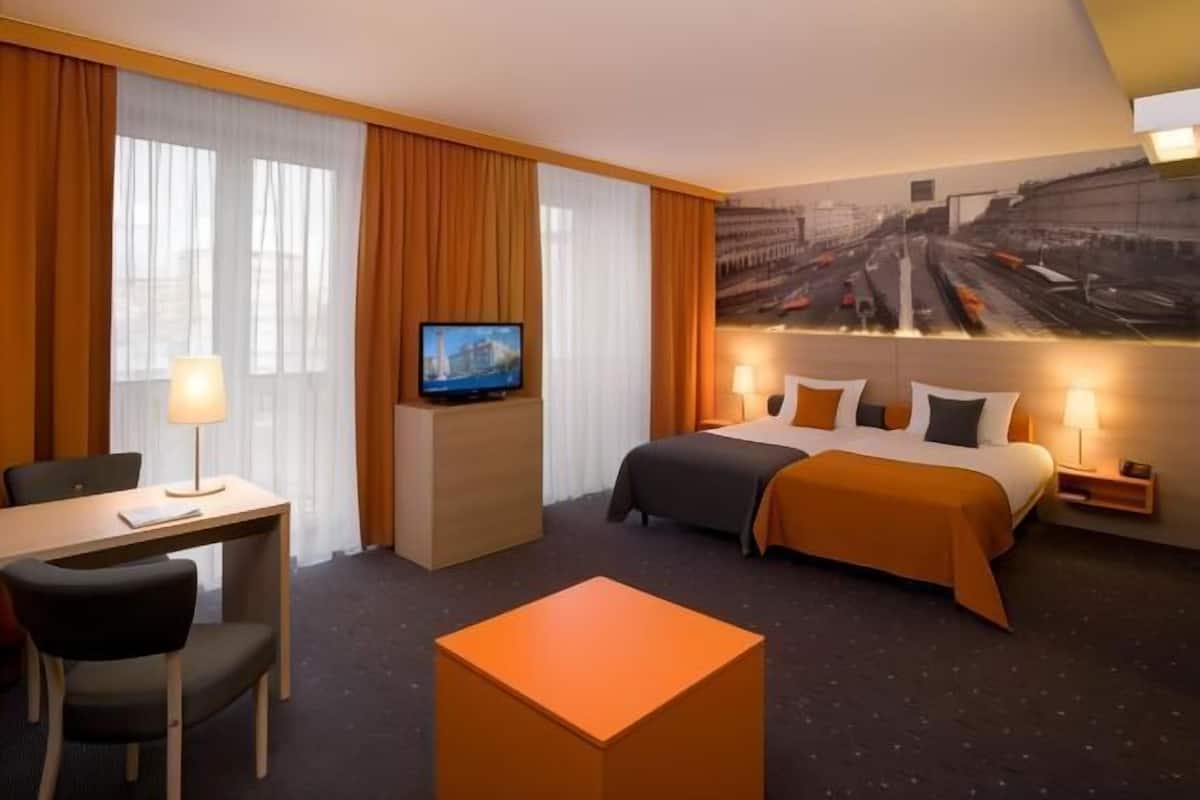 In-room safe, desk, laptop workspace, blackout curtains