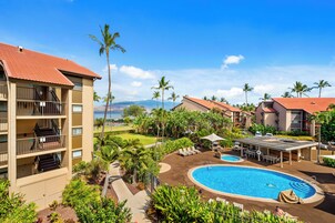 Outdoor pool, pool umbrellas