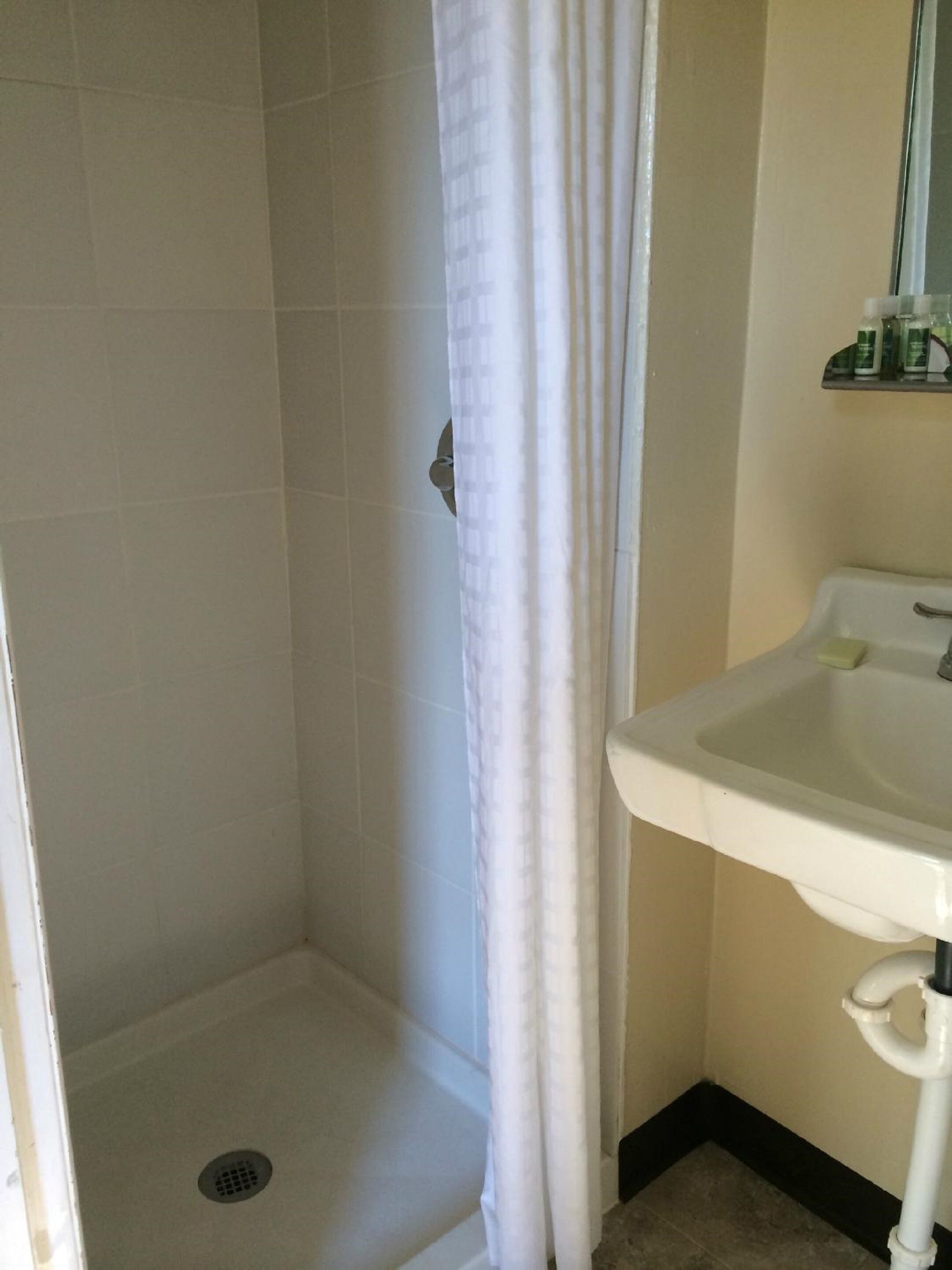 combined shower/bathtub, free toiletries, hair dryer, towels