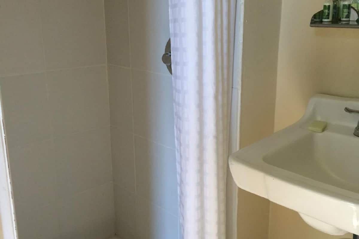 combined shower/bathtub, free toiletries, hair dryer, towels