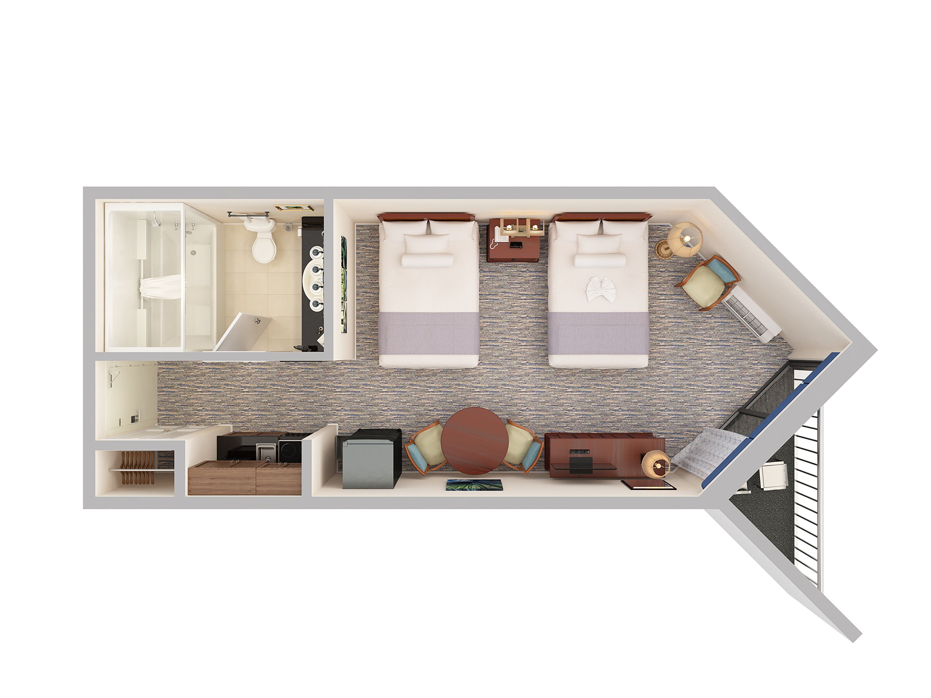 lowrise efficiency room, partial ocean view, 2 queen beds, stair access only | premium bedding, in-room safe, desk, iron/ironing board