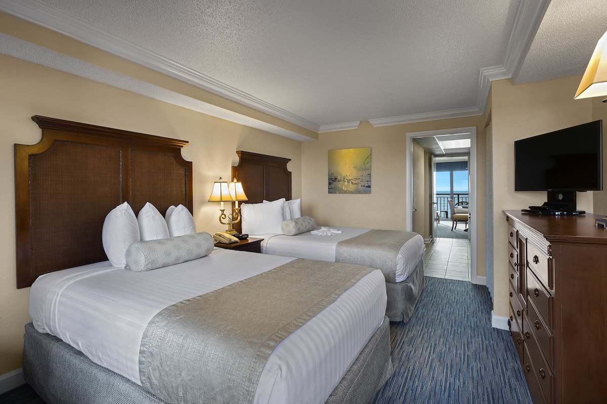 Tower Oceanfront Suite, Two Double Beds and Murphy Bed, Balcony | Premium bedding, in-room safe, desk, iron/ironing board