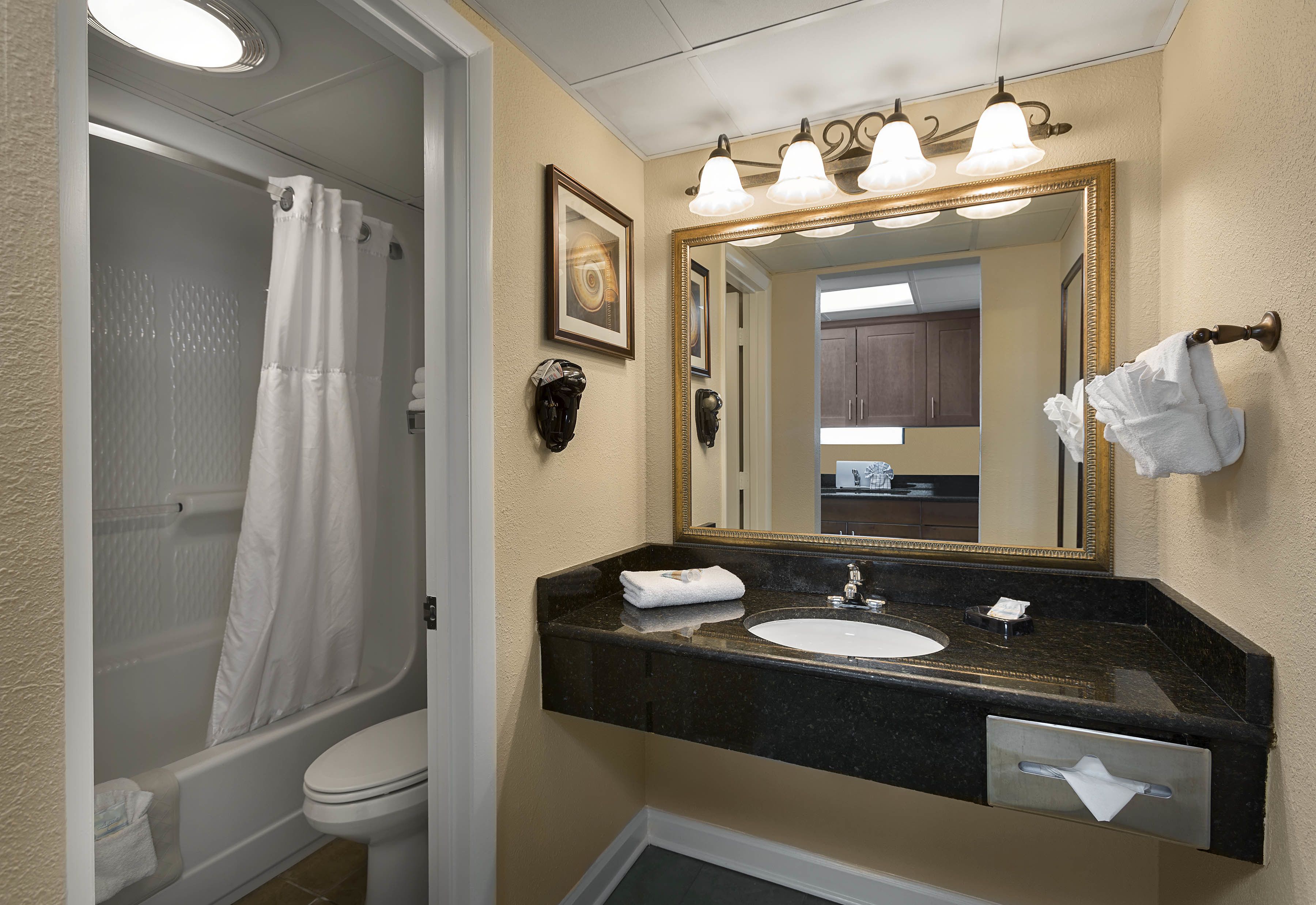 free toiletries, hair dryer, towels