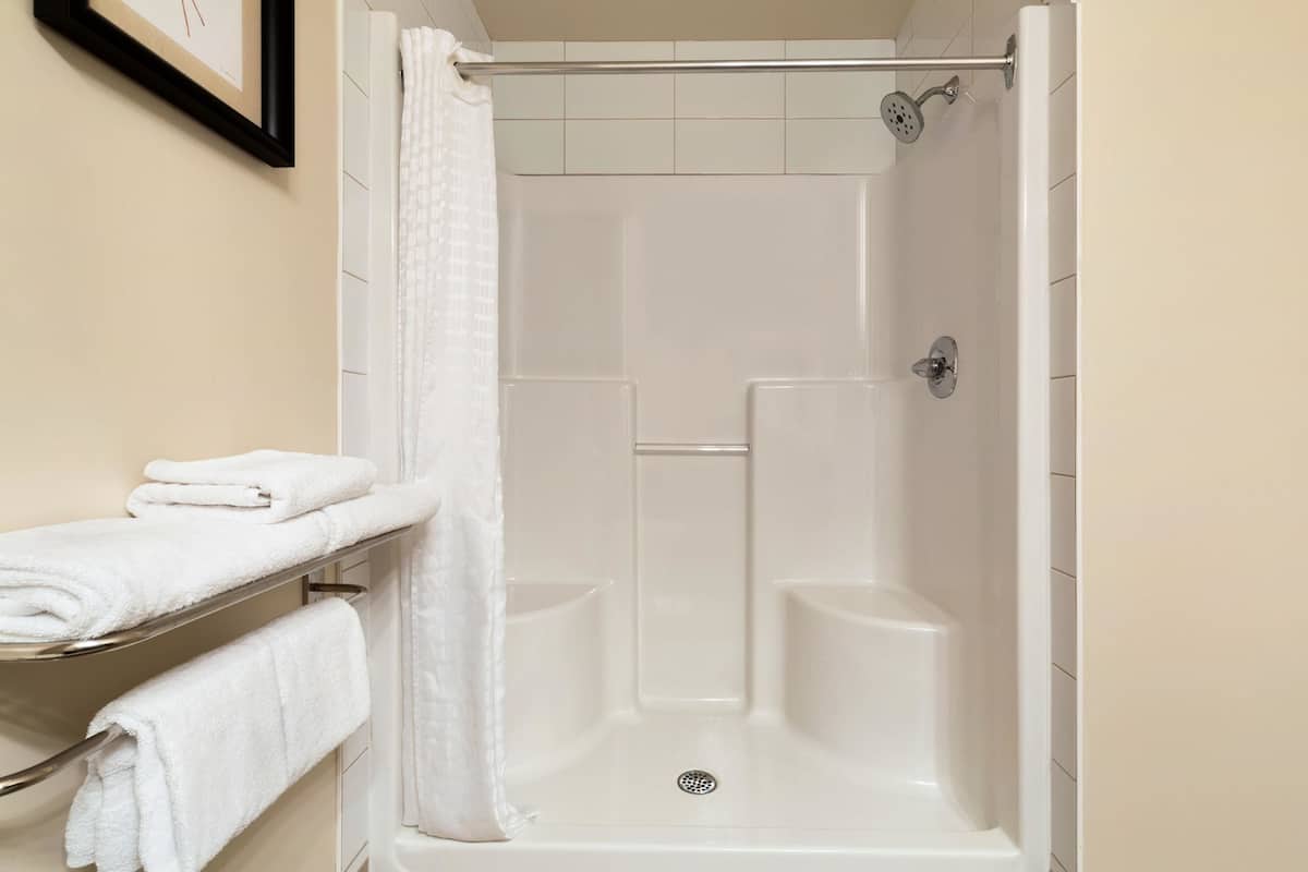 room, 1 queen bed, accessible, non smoking | bathroom | combined shower/bathtub, towels