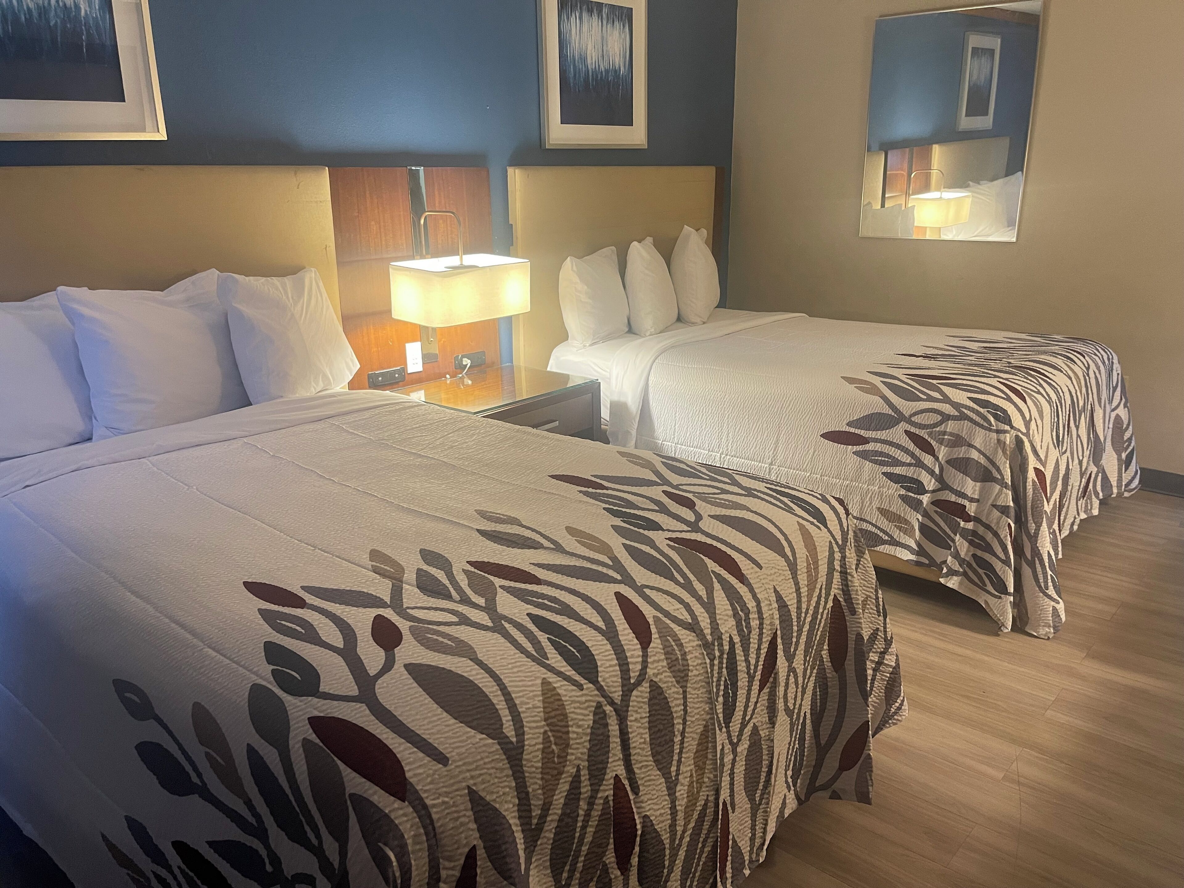 Camas Tempur-Pedic, escritorio y espacio para trabajar con laptop 