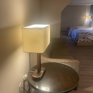 Suite, 2 Double Beds, Non Smoking | Desk, laptop workspace, blackout drapes, iron/ironing board