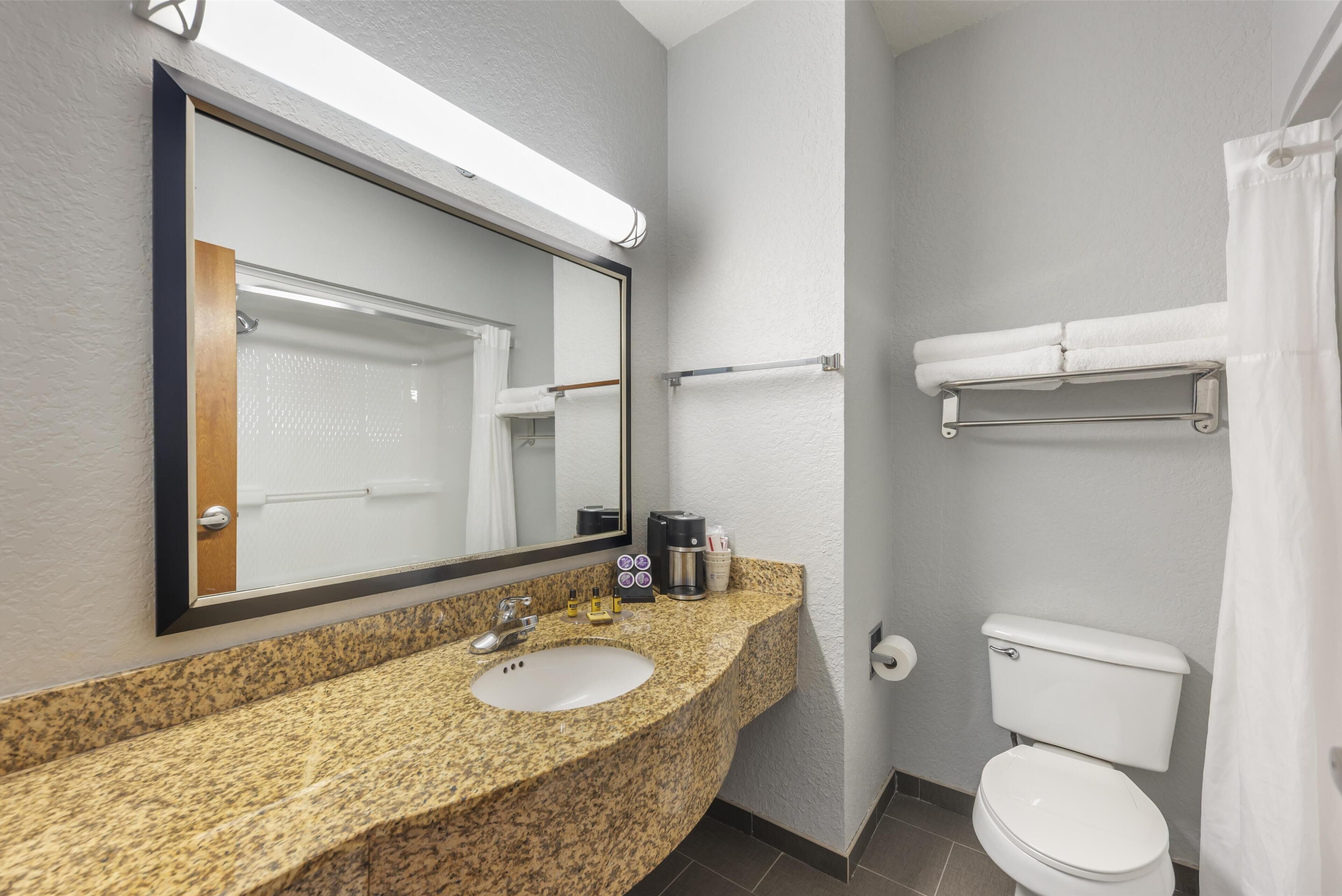 free toiletries, hair dryer, towels