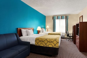 Deluxe Room, Multiple Beds, Non Smoking (2 Queen Beds with Sofa Bed) | In-room safe, desk, iron/ironing board, free cribs/infant beds