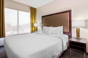 Premium bedding, desk, blackout curtains, iron/ironing board