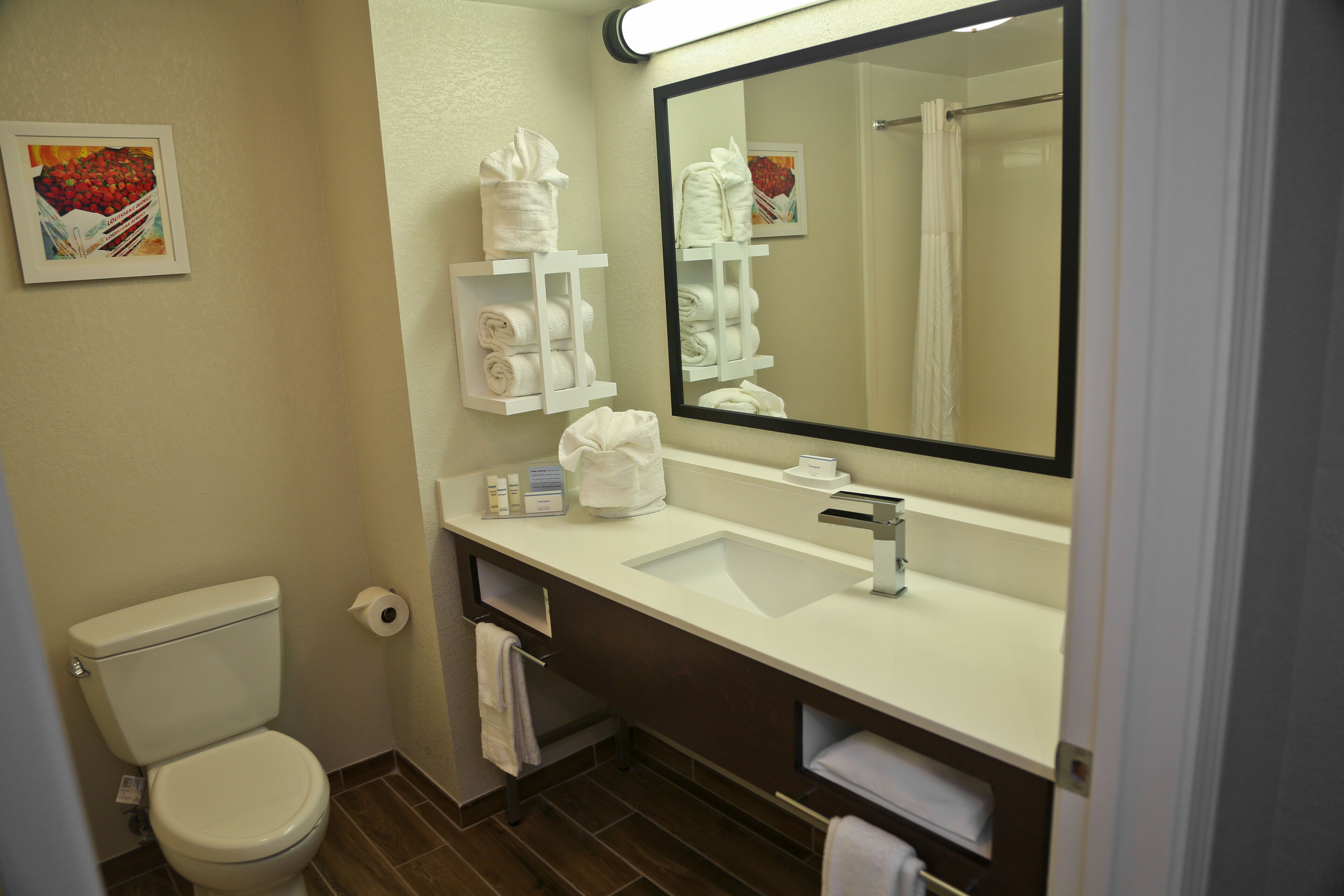 two queen beds ns | bathroom | free toiletries, hair dryer, towels