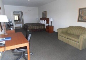 Desk, blackout drapes, iron/ironing board, free cribs/infant beds