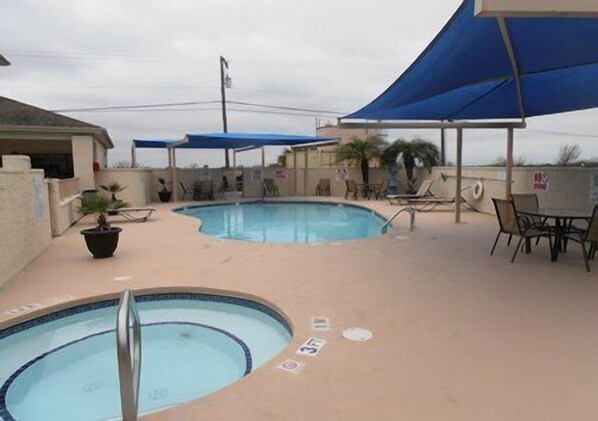 Outdoor pool, pool umbrellas