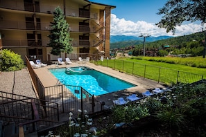 Outdoor pool, pool loungers
